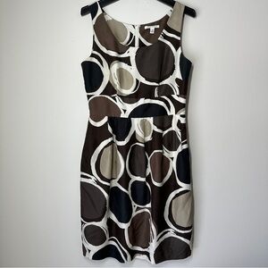 Banana Republic 100% Silk lined Dress size 8 Tall Brown White